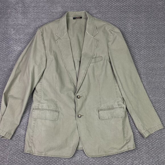 LL Bean Cotton Canvas Blazer Sport Coat Men's 42R Khaki Olive - Picture 1 of 14